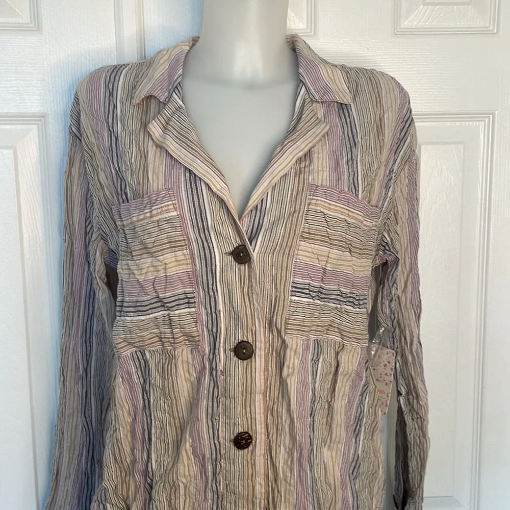 FREE PEOPLE PURPLE NIGHT LONG SLEEVE BLOUSE SHIRT TOP MULTI-COLORS SIZE …